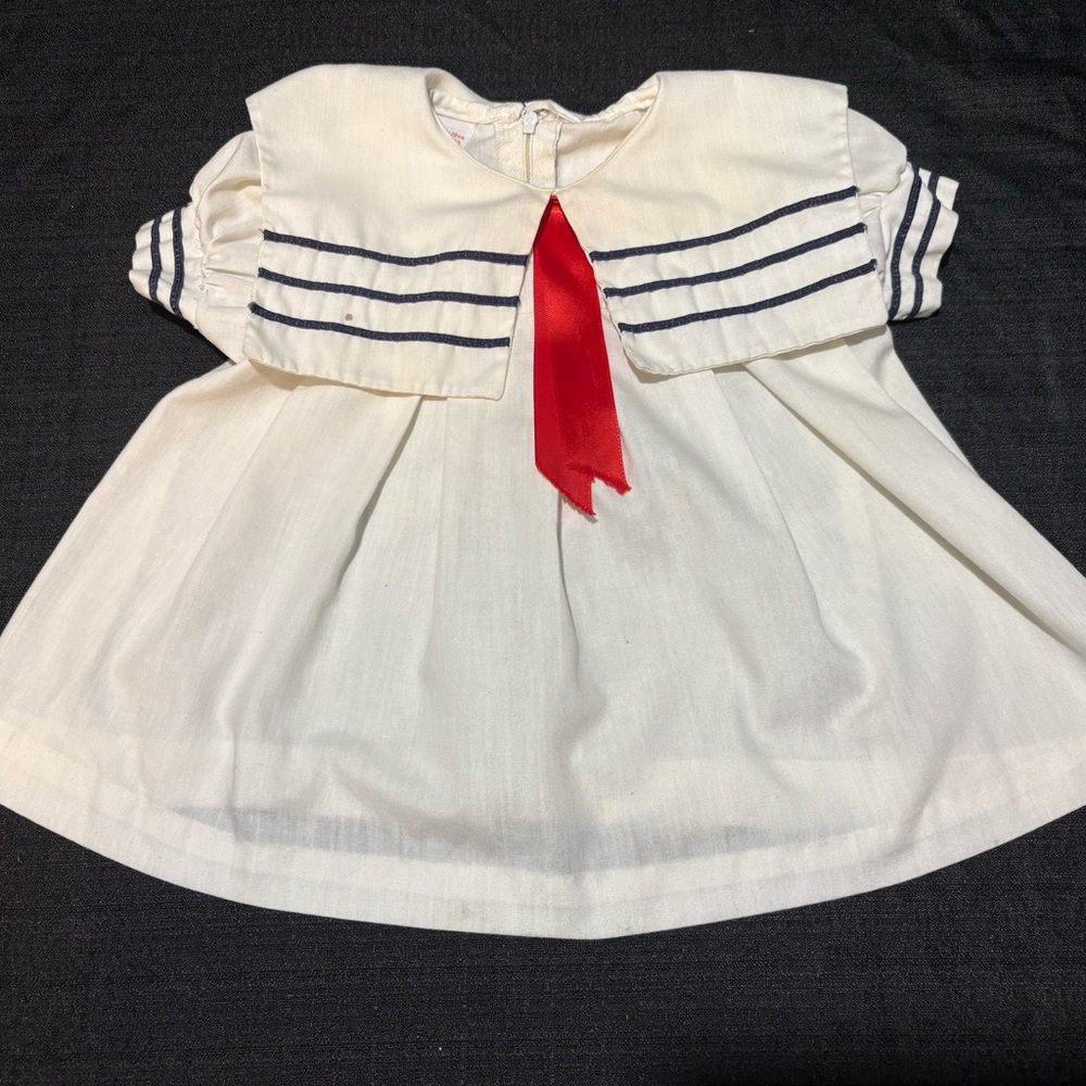 Baby Girl’s Vintage 80’s Sears White Sailor Dress Size S 24 1/2-28in. 15-20lbs.